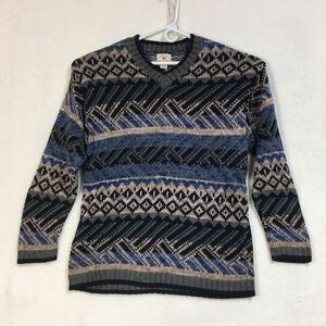 Vintage County Seat Sweater Men Size L Blue Multicolored Fair‎ Isle V Neck